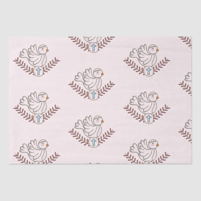 Dove Cross Religious Baptism Christening Tissue Paper (Front)