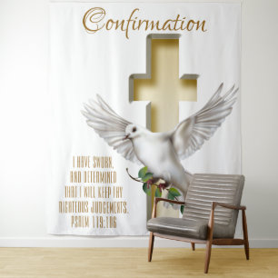 Dove Cross Scripture Confirmation Baptism Backdrop Tapestry