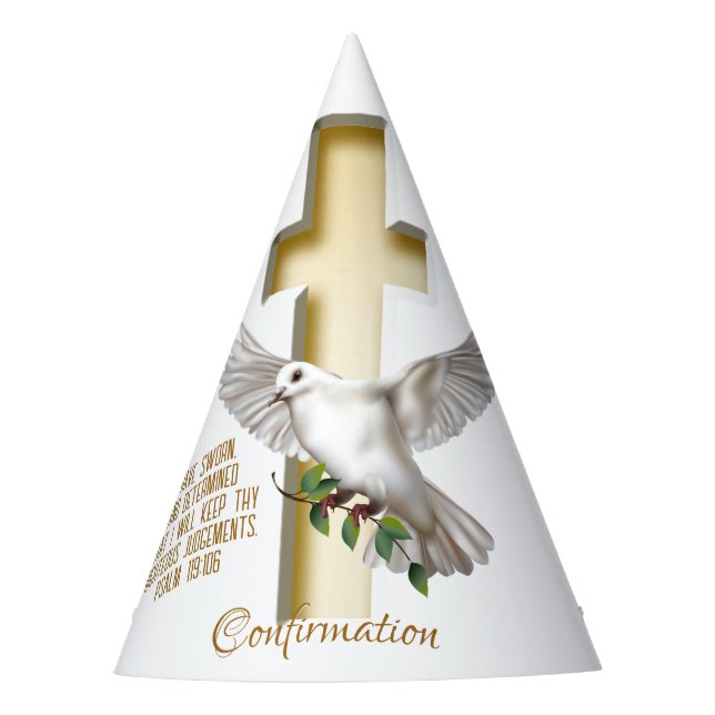 Dove Cross Scripture Confirmation Baptism Party Hat (Front)
