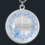 Dove Custom Round Silver Necklace<br><div class="desc">Personalise this pretty necklace to have as wedding favours at your wedding reception or to have one yourself as a remembrance of your special day. This necklace is also the perfect gift for the bride at her bridal shower. Personalise by adding your photo.</div>