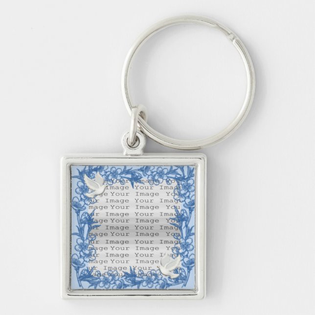Dove Custom Square Wedding Key Chain (Front)