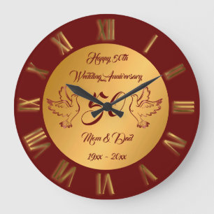 Dove Customise Happy Gold 50th Anniversary Large Clock