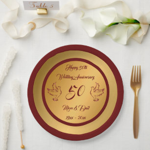 Dove Customise Happy Gold 50th Anniversary Paper Plate
