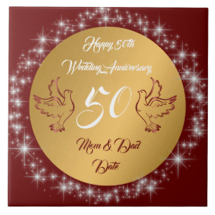 Dove Customise Happy Gold 50th Anniversary Tile