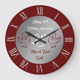 Dove Customise Happy Silver 25th Anniversary Large Clock