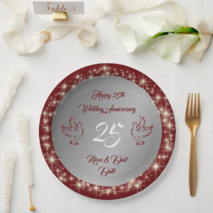 Dove Customise Happy Silver 25th Anniversary Paper Plate