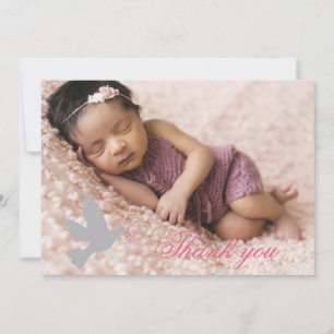 Dove dusky pink girls baptism photo thank you card