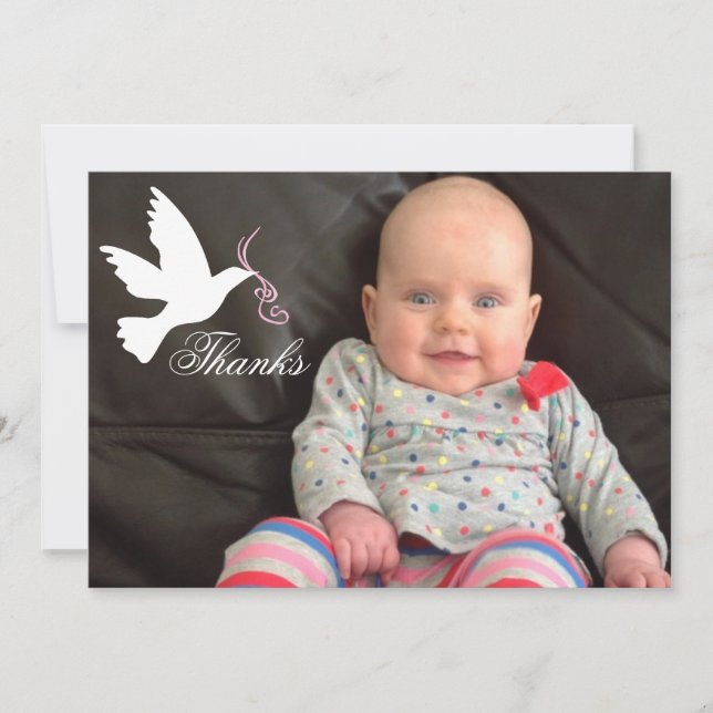 Dove dusky pink girls baptism photo thank you card (Front)