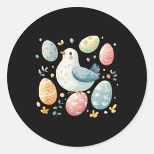 Dove Easter With Easter Eggs; Style Simple Cute Ea Classic Round Sticker