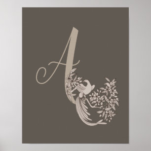 Dove Elegant Monogram Initial A  Brown Poster