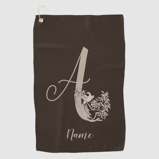 Dove Elegant Monogram Initial A Personalised Golf Towel (Front)