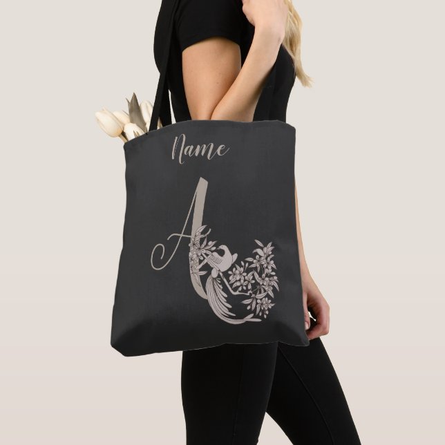 Dove Elegant Monogram Initial A Personalised Tote Bag (Close Up)