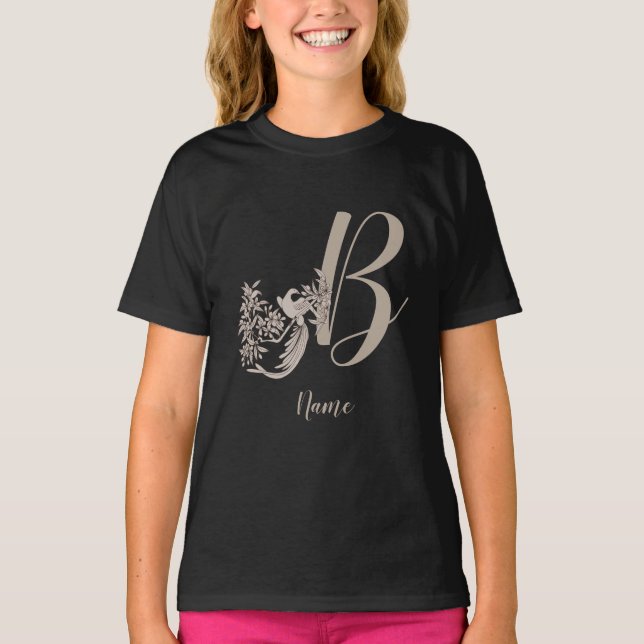 Dove Elegant Monogram Initial B Personalised T-Shirt (Front)
