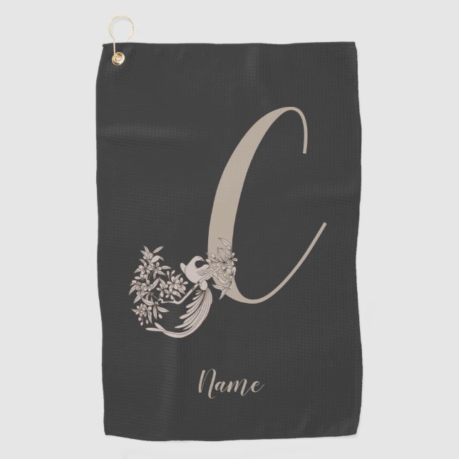 Dove Elegant Monogram Initial C Personalised Golf Towel (Front)