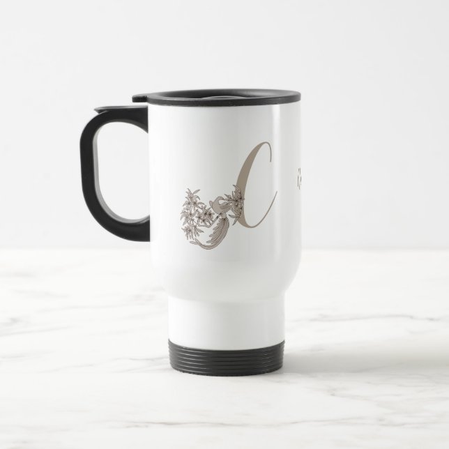 Dove Elegant Monogram Initial C Personalised Travel Mug (Left)