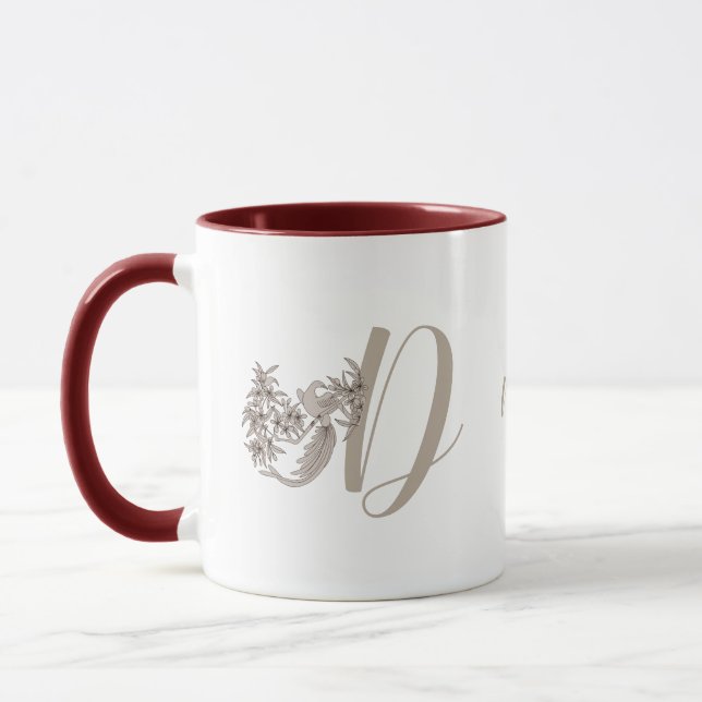 Dove Elegant Monogram Initial D Personalised Mug (Left)