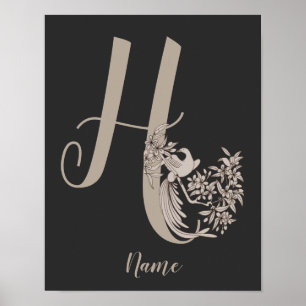 Dove Elegant Monogram Initial H Personalised Poster
