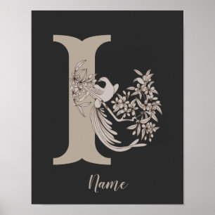 Dove Elegant Monogram Initial I Personalised Poster