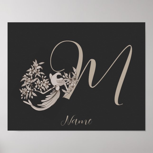 Dove Elegant Monogram Initial M Personalised Poster (Front)