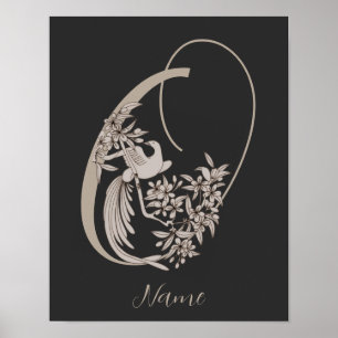 Dove Elegant Monogram Initial O Personalised Poster