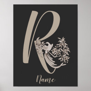 Dove Elegant Monogram Initial R Personalised Poster