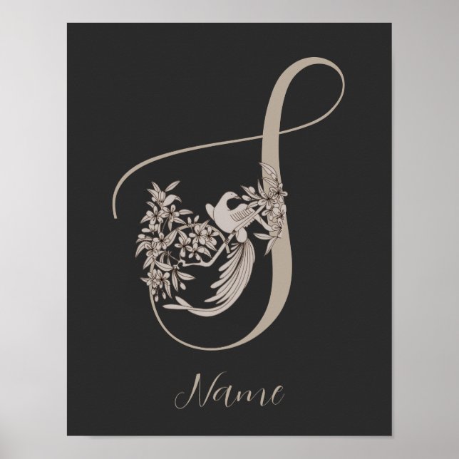 Dove Elegant Monogram Initial S Personalised Poster (Front)
