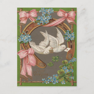 Dove Forget-Me-Nots Horseshoe Four Leaf Clover Postcard