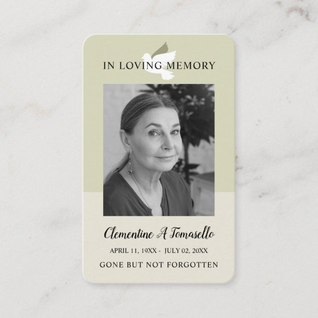 Dove Funeral Memorial Prayer Photo Card (Front)