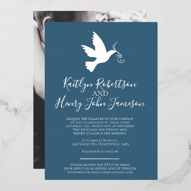 Dove gold blue grey simple wedding custom photo (Front/Back)