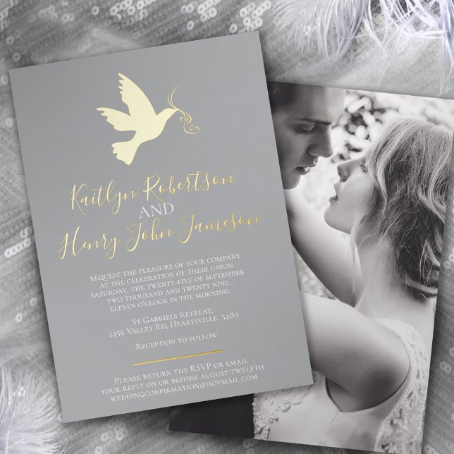 Dove gold grey simple wedding with photo (Creator Uploaded)