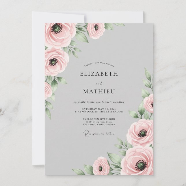 Dove Gray Gentle Botanical Spring Wedding Invitation (Front)