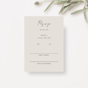 Dove Grey   Chic Minimalist Wedding RSVP Enclosure Card