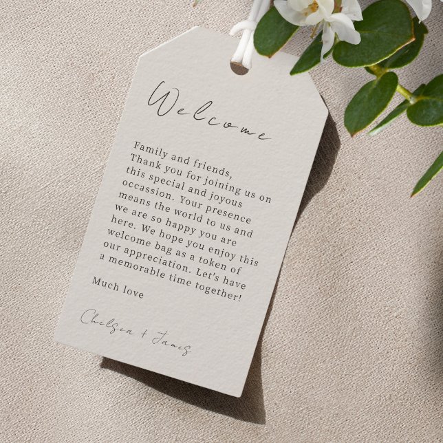 Dove Grey | Chic Script Wedding Welcome Gift Tag (Creator Uploaded)