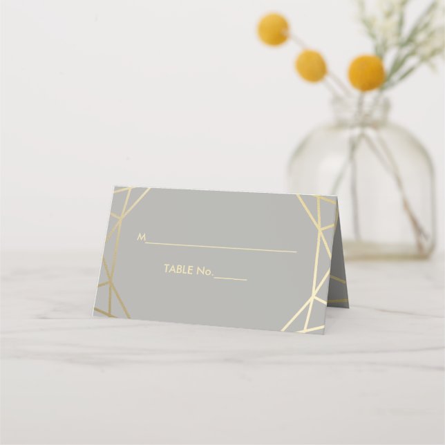 Dove Grey & Gold Geometric Gem Shaped Place Card (Front)