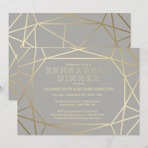 Dove Grey & Gold Sophisticated Rehearsal Dinner Invitation