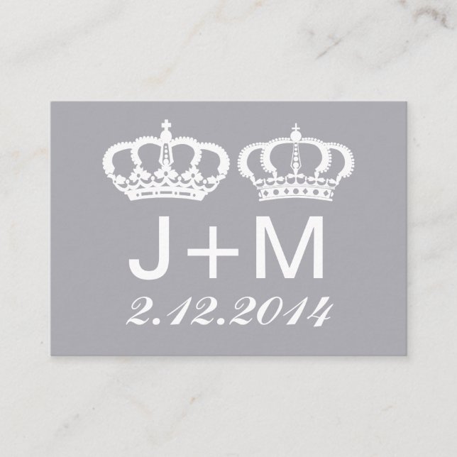 Dove Grey Royal Couple Wedding Place Card (Front)