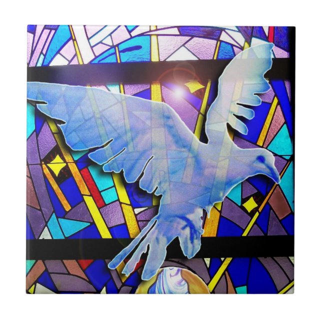Dove Holy Spirit Peace comforter stained glass win Tile (Front)