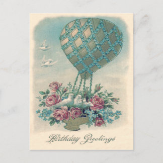 Dove Hot Air Balloon Rose Forget-Me-Not Postcard