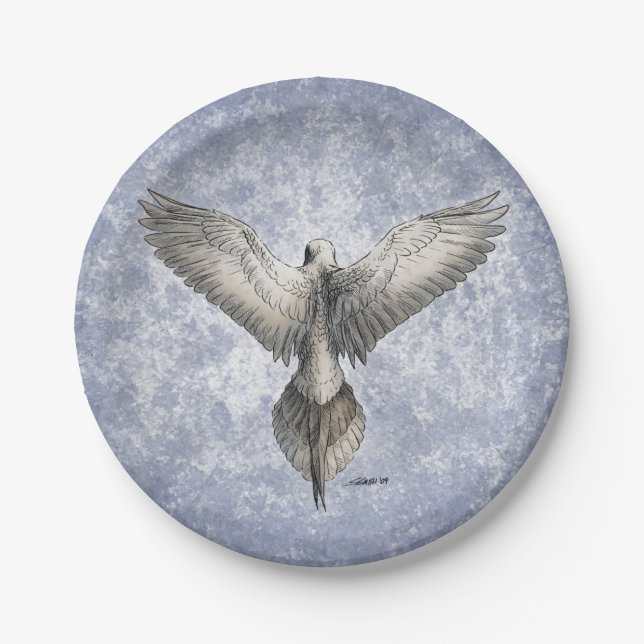 Dove in Flight Nature Drawing Paper Plate (Front)