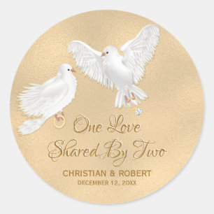 Dove Love Birds Faux Foil Wedding Classic Round Sticker