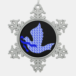 Dove of Hope Blue Ribbon - Colon Cancer Snowflake Pewter Christmas Ornament