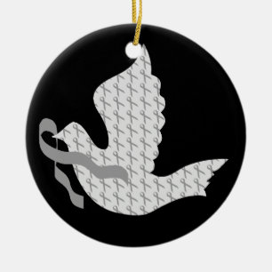Dove of Hope Grey Ribbon - Diabetes Ceramic Tree Decoration