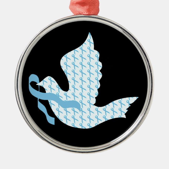 Dove of Hope Light Blue Ribbon - Prostate Cancer Metal Tree Decoration (Front)