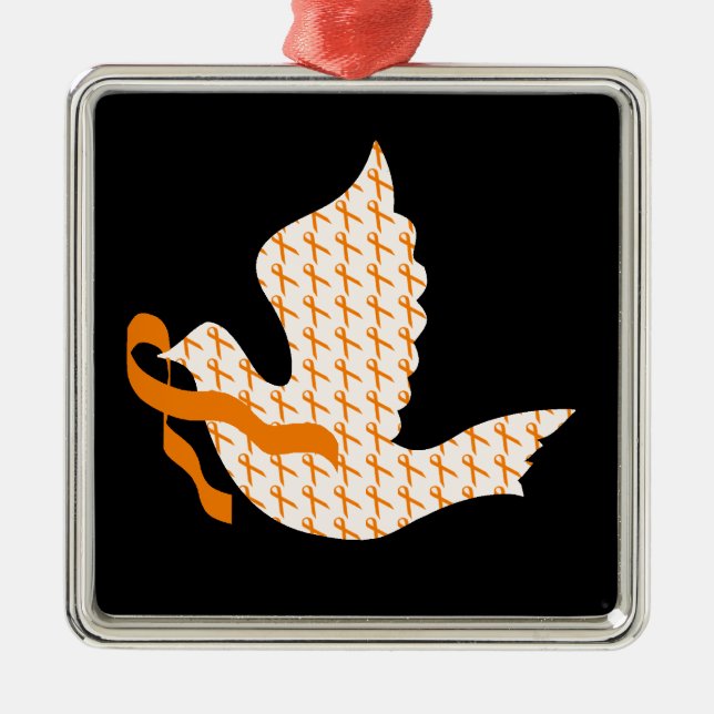 Dove of Hope Orange Ribbon - Leukaemia Metal Tree Decoration (Front)