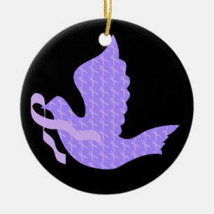 Dove of Hope Periwinkle Ribbon - Stomach Cancer Ceramic Tree Decoration