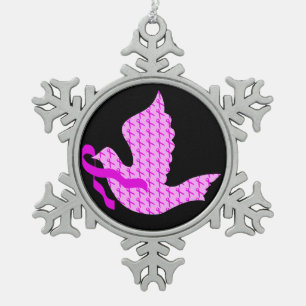 Dove of Hope Pink Ribbon - Breast Cancer Snowflake Pewter Christmas Ornament