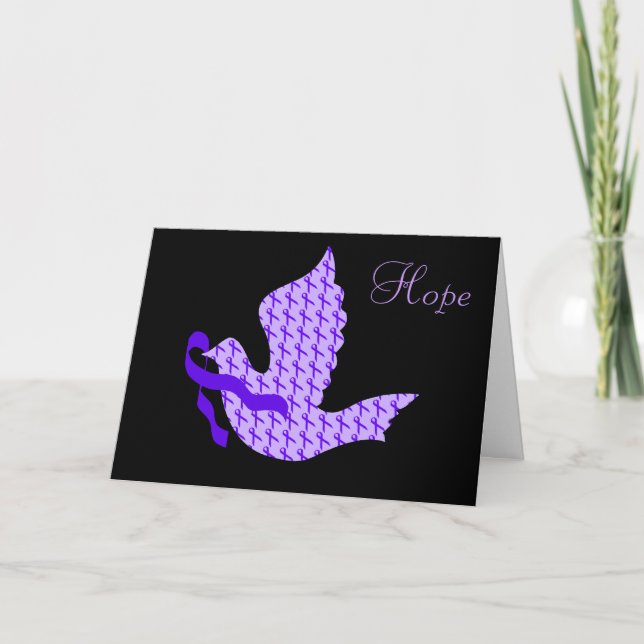 Dove of Hope Purple Ribbon - Alzheimer's Disease Holiday Card (Front)
