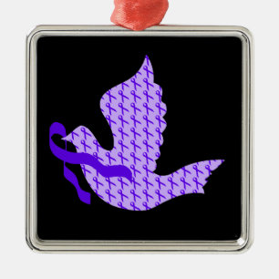 Dove of Hope Violet Ribbon - Hodgkin's Lymphoma Metal Tree Decoration