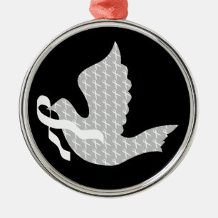 Dove of Hope White Ribbon - Lung Cancer Metal Tree Decoration