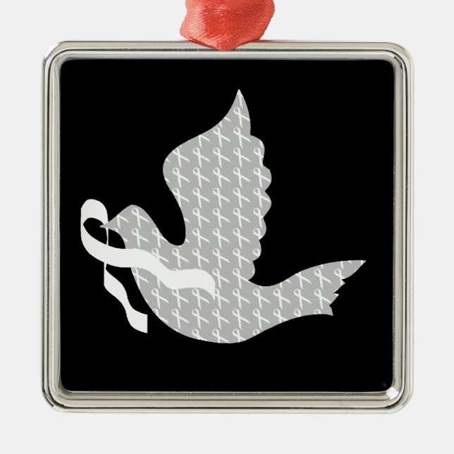 Dove of Hope White Ribbon - Lung Cancer Metal Tree Decoration (Front)